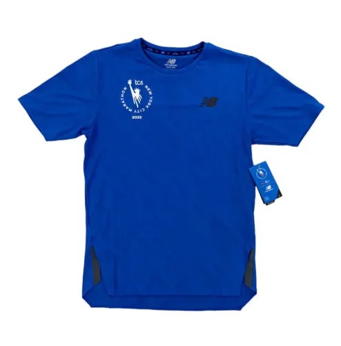 НОВИНКА New Balance 2022 TCS NYC Q Speed Marathon Running SS Shirt Blue Mens Size S