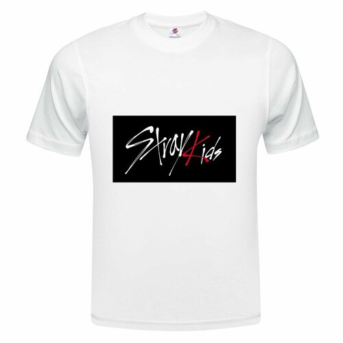 Футболка ONEQ унисекс 48-50 (L) размер с принтом Логотип Stray Kids, белая, размер L, белый