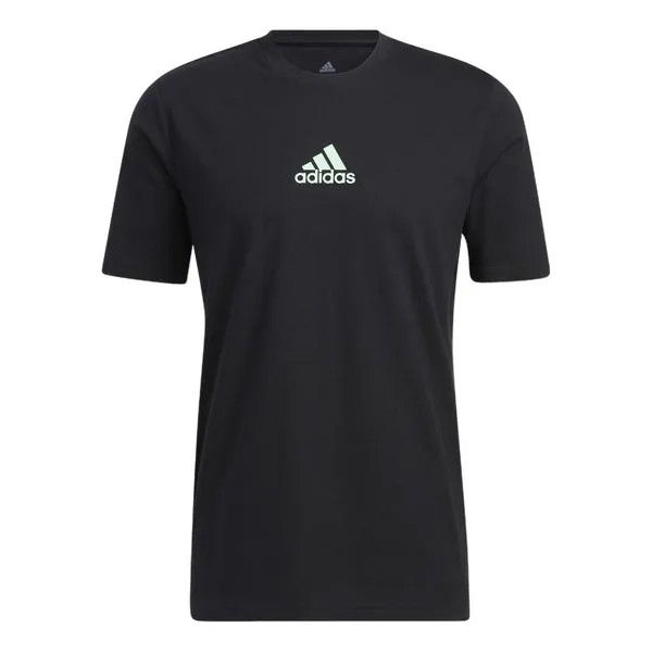 Футболка Men's adidas Small Logo Back Pattern Printing Round Neck Short Sleeve Black T-Shirt, мультиколор