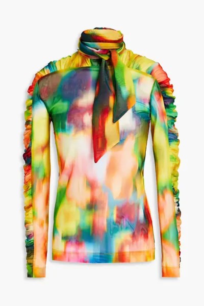 Сетчатый топ с воротником со сборками и принтом Dries Van Noten, желтый