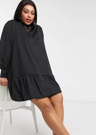 Черное платье-свитшот мини с баской и объемными рукавами Vero Moda Curve-Черный цвет