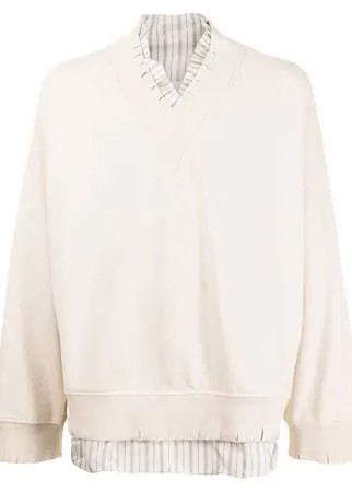 Maison Margiela пуловер в рубчик с V-образным вырезом