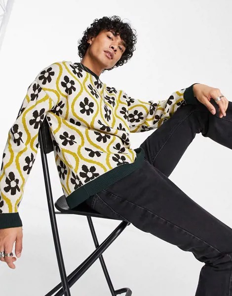 Жаккардовый джемпер в стиле oversized с мозаичным цветочным рисунком ASOS DESIGN-Разноцветный