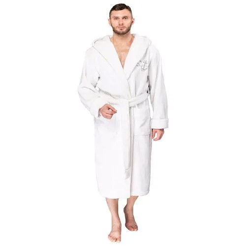 Халат мужской велюровый STEVEN с капюшоном с вышивкой (красный) (2XL)