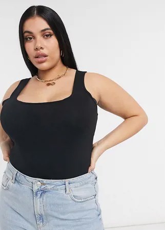 Черное боди из органического хлопка на бретельках с овальным вырезом ASOS DESIGN Curve-Черный цвет