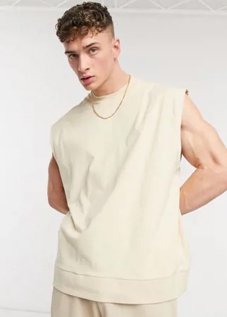 Бежевая oversized-майка с широкой отделкой в рубчик по нижнему краю ASOS DESIGN-Нейтральный