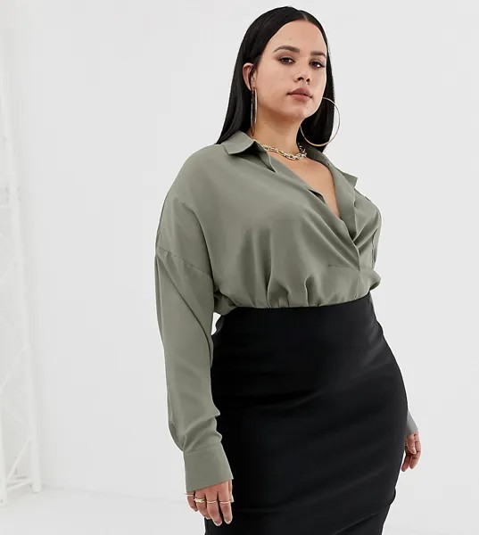 Эксклюзивная рубашка цвета хаки с карманом Missguided Plus-Серый