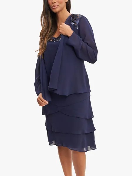 Многоярусное платье и куртка с украшением Gina Bacconi Leigh, темно-синий