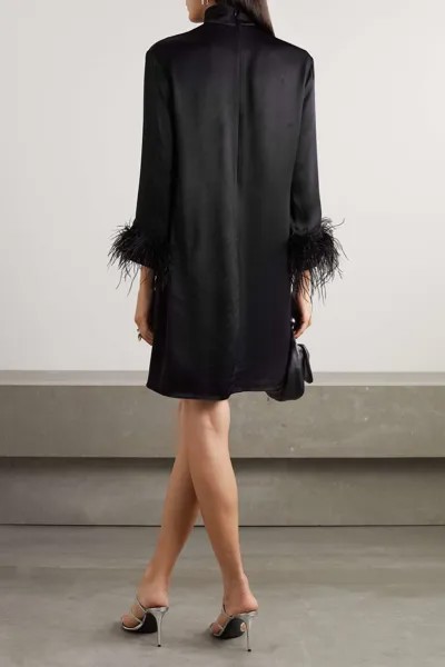 SLEEPER + NET SUSTAIN Party Shirt атласное платье с отделкой перьями, черный
