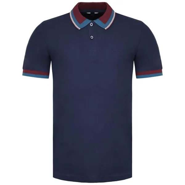 Мужская рубашка-поло темно-синего цвета с полосатым воротником Ben Sherman, синий