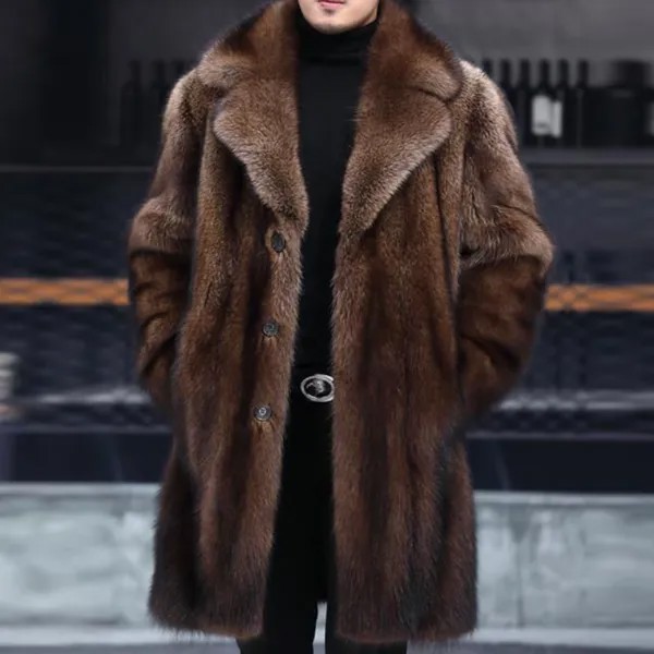 Мужское длинное меховое пальто, осенне-зимняя Толстая теплая норковая искусственная кожа, большой лацкан, искусственная кожа