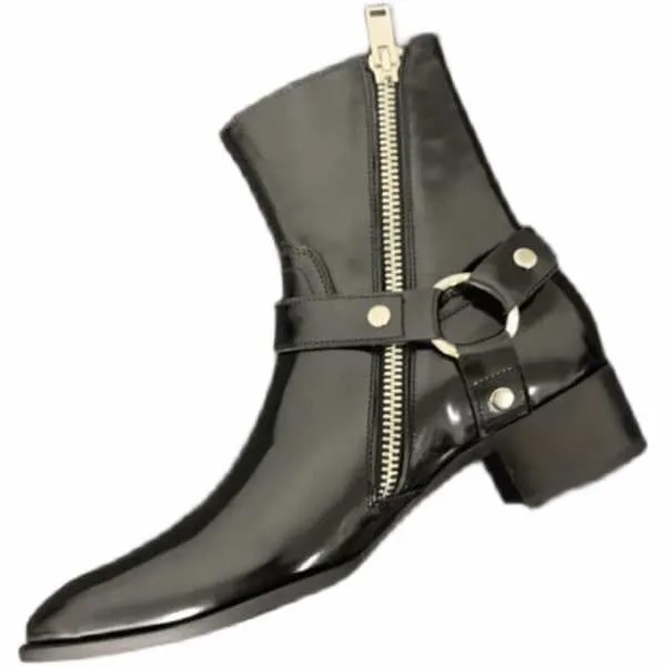 Черные уличные дизайнерские брендовые роскошные мужские пионированные лакированные кожаные мужские ботинки на танкетке с пряжкой для отдыха