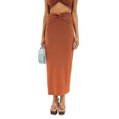 Женская коричневая вязаная макси-юбка в рубчик с разрезом по подолу Cult Gaia S BHFO 8717