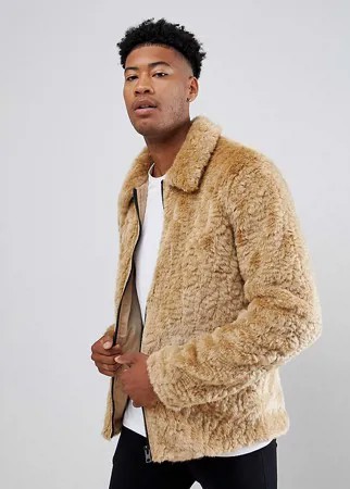 Коричневая шуба из искусственного меха в стиле вестерн ASOS DESIGN Tall-Коричневый
