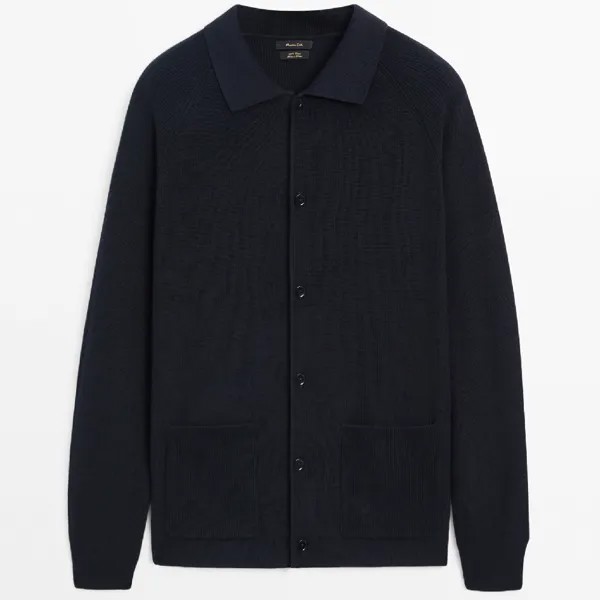 Кардиган Massimo Dutti Knitted With Bbuttons And Pockets, темно-синий