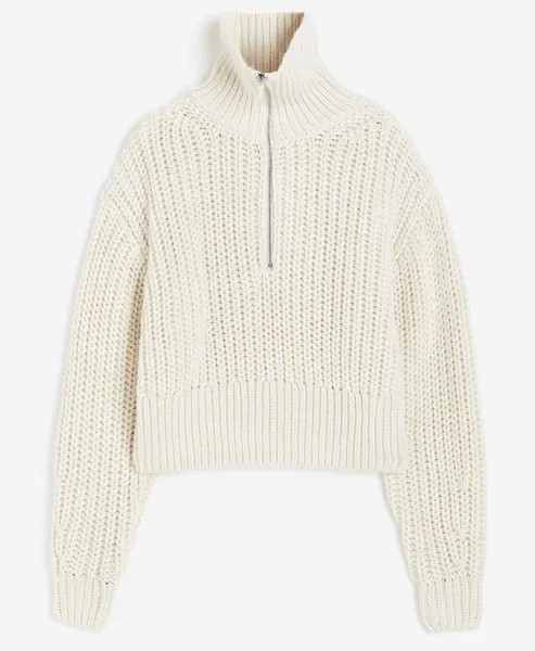 Свитер H&M Chunky-knit Half-zip, кремовый