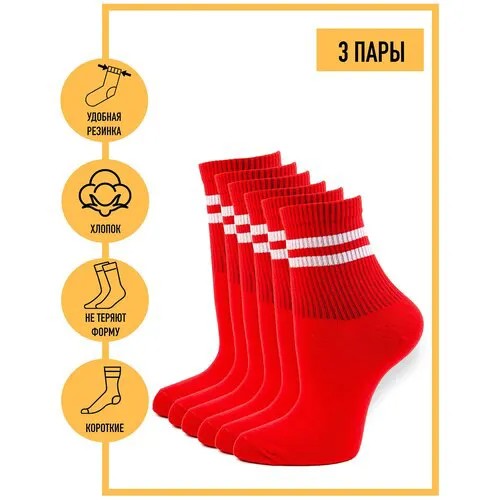 Носки Годовой запас носков, 3 пары, размер 23 (36-38), красный