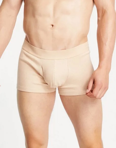 Бежевые боксеры-брифы в рубчик ASOS DESIGN-Коричневый цвет