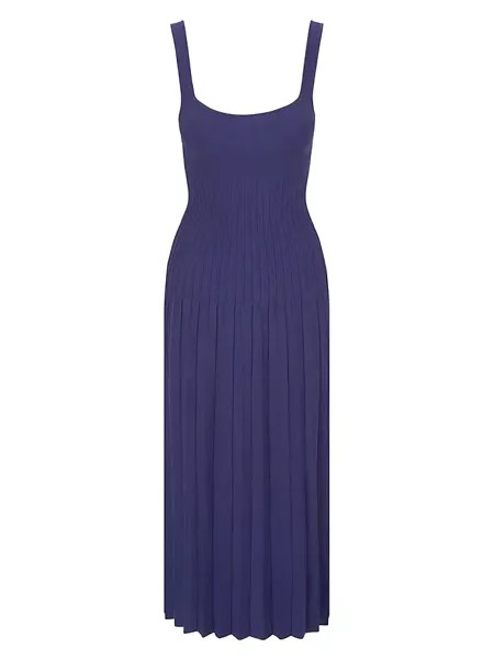 Трикотажное плиссированное платье миди Ellison Staud, темно-синий