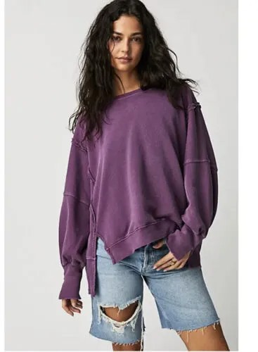 Большой потертый свитшот Free People Camden с разрезами на манжетах, свитер L
