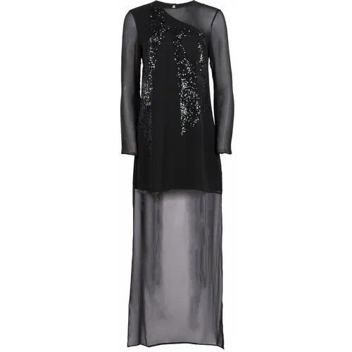 Платье Halston Heritage, натуральный шелк, вечернее, макси, шлейф, размер 6, черный