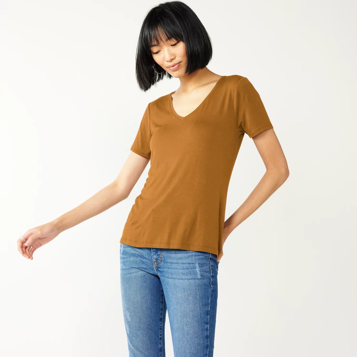 Футболка с короткими рукавами и V-образным вырезом Petite Nine West Essential Nine West