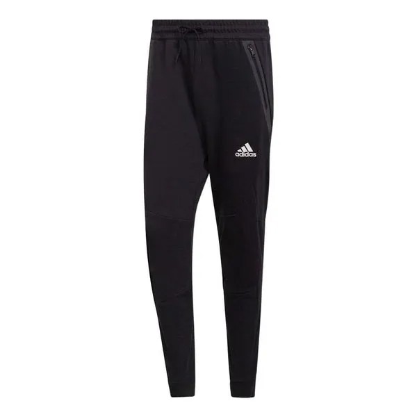 Спортивные штаны Adidas Casual Splicing Solid Color Drawstring Logo Sports Black, Черный