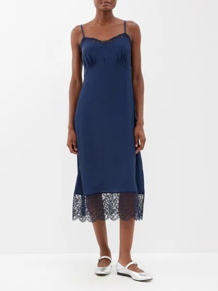 Платье-комбинация из крепдешина с кружевной отделкой Simone Rocha, синий