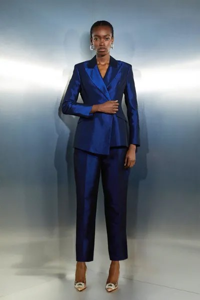 Приталенные брюки-конусообразные с широким поясом Karen Millen, темно-синий