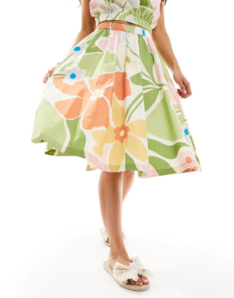 Юбка Asos Design Cotton A-line In Bright Abstract Floral Print Co-ord, мультиколор