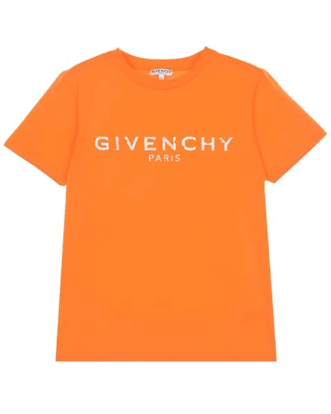 Оранжевая футболка с логотипом бренда Givenchy