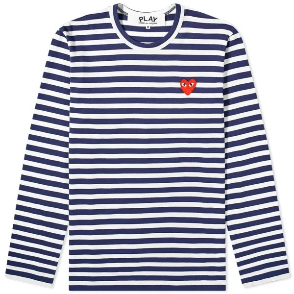 Футболка Comme des Garcons Play Long Sleeve Heart Logo Stripe Tee