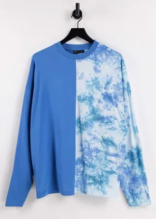 Голубой oversized-лонгслив в стиле колор блок с эффектом кислотной стирки ASOS DESIGN-Разноцветный