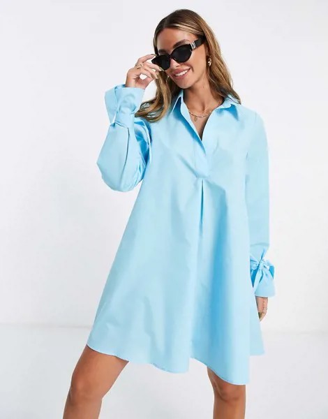 Платье-рубашка мини А-силуэта из хлопкового поплина ASOS DESIGN-Голубой