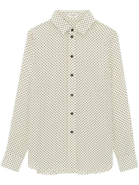 Saint Laurent шелковая рубашка в горох, нейтральный цвет