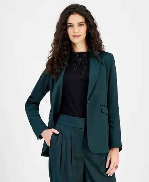 Женский атласный пиджак с длинными рукавами и пуговицами спереди Bar III, зеленый