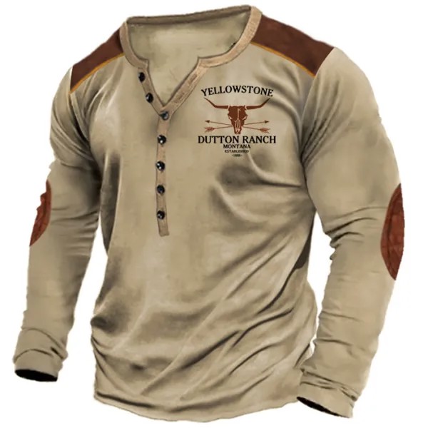 Мужская футболка Henley Vintage Yellowstone Print Graphic Long Sleeve Everyday Tee