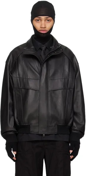 Черная кожаная куртка со вставками Juun.J