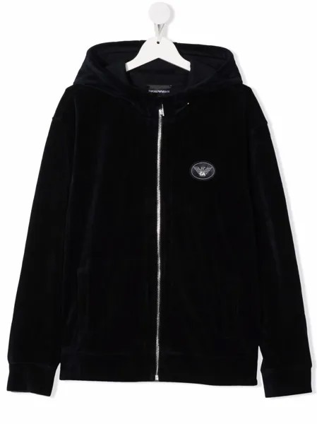 Emporio Armani Kids велюровая куртка с нашивкой-логотипом