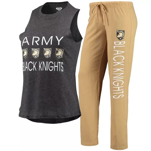 Женский спортивный комплект для сна, золотистый/черный армейский черный рыцарь, майка и брюки