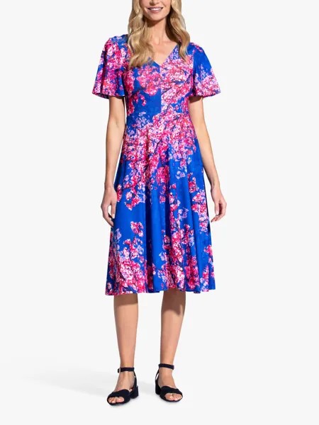 Расклешенное платье миди HotSquash Cherry Blossom, синий/разноцветный
