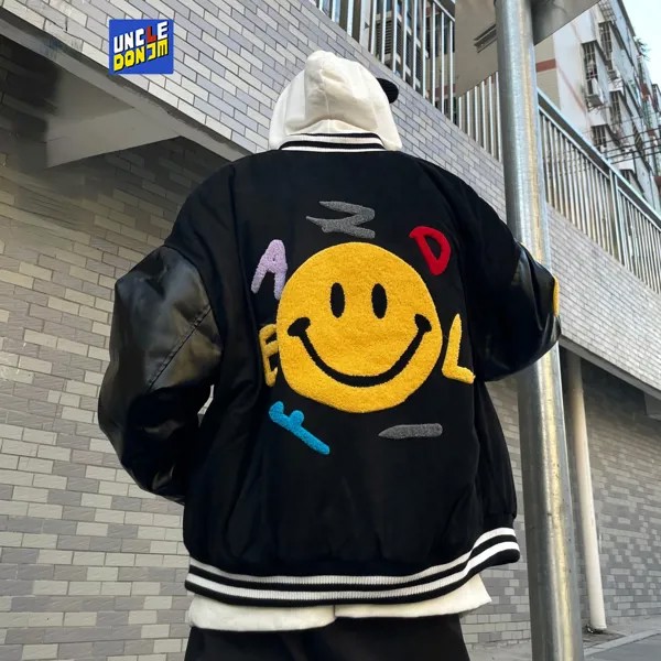 Вышитая куртка-бомбер UNCLEDONJM Smile, Корейская одежда, мужская одежда, Мужское пальто