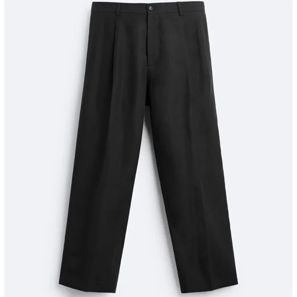 Брюки Zara 100% Linen Pleated Suit, черный