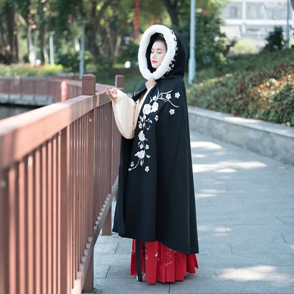 Новые женские костюмы ханьфу, традиционная Китайская древняя зимняя накидка, Красный/Абрикосовый/черный плащ ханьфу, классические танцы па...