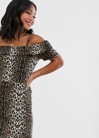 Платье с открытыми плечами и леопардовым принтом Vero Moda Petite-Многоцветный