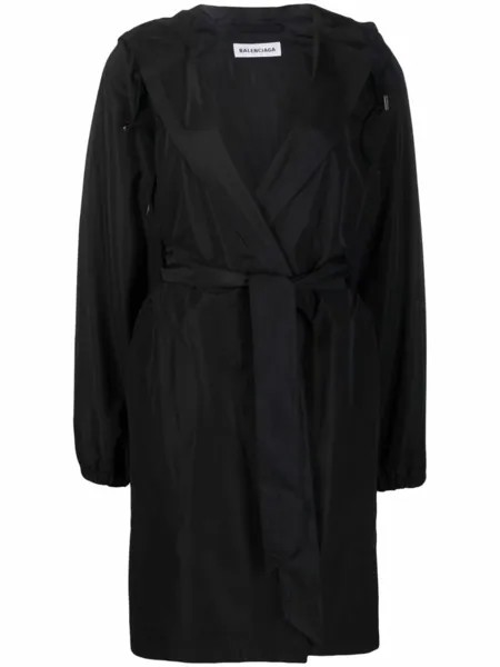 Balenciaga плащ с капюшоном и поясом, черный