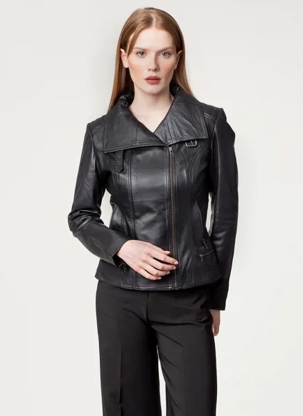 Кожаная куртка женская Каляев 62674 черная 56 RU