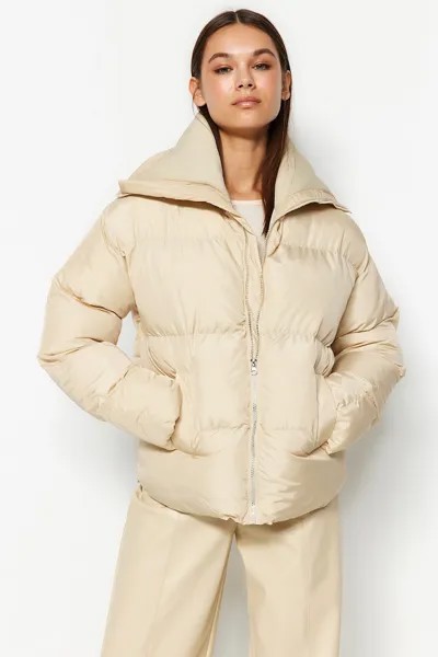 Утепленная зимняя куртка с карманами Trendyol, бежевый
