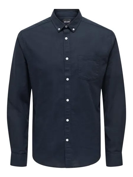 Рубашка узкого кроя на пуговицах Only & Sons Alvaro, темно-синий