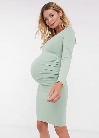 Шалфейно-зеленое облегающее платье миди Queen Bee Maternity-Зеленый цвет